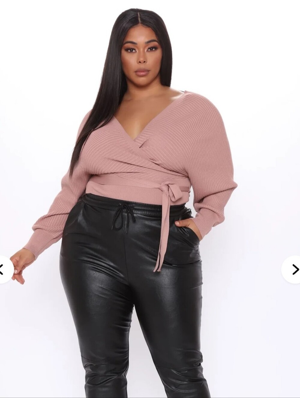 Fashion Nova Mauve Ribbed Wrap V-Neck Sweater
